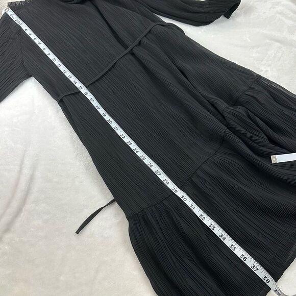 Loft Women's Size M Tall Long Sleeve Crepe Texture Dress Black Belted New - Picture 13 of 13